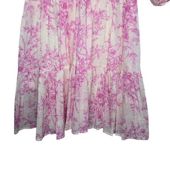 &Merci Womens Pink Floral Ruffled Cotton Mini Dress Puff Sleeve SZ M Coquette - Picture 6 of 12